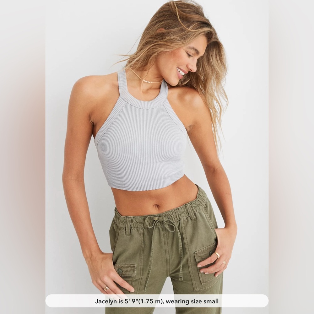 Aerie Women's M Super Stretchy Grey Ribbed Halter Top